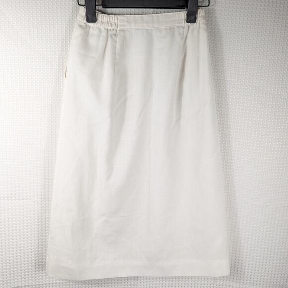 Petite Haberdashery 6P White Rayon Midi Skirt Pockets Elastic Waist Vintage - Picture 3 of 5